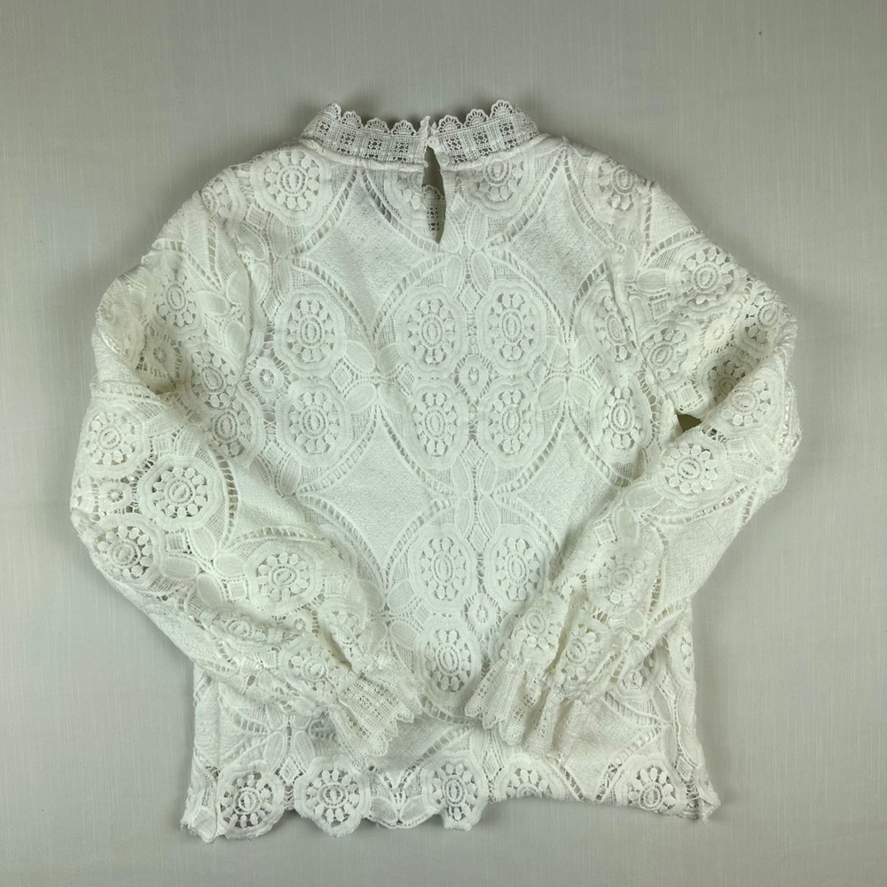 DNA White Floral Guipure Lace Mock Neck Long Sleeve Blouse Top Medium - Picture 4 of 8